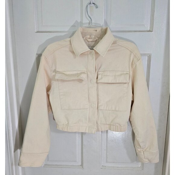Abercrombie Fitch Womens Ivory Cropped Jacket Long Sleeve Snap Button Size XS - Picture 2 of 11